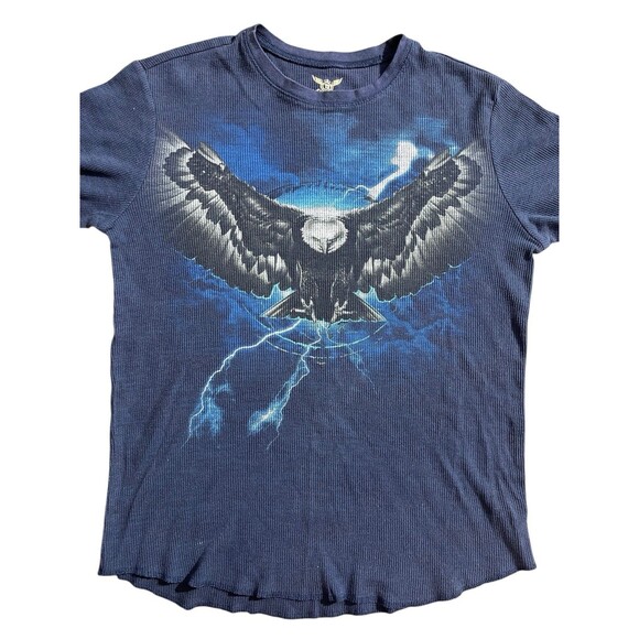 Vtg Y2K Long Sleeve Thermal T-Shirt Eagle Lightning Graphic Grunge Skate Sz L - Picture 2 of 9
